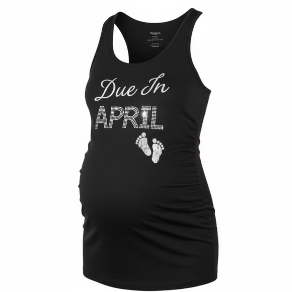Motherhood Tops - 🤰Motherhood Maternity Black Rhinestone Tank - “Due in April” - size M *** NWT**